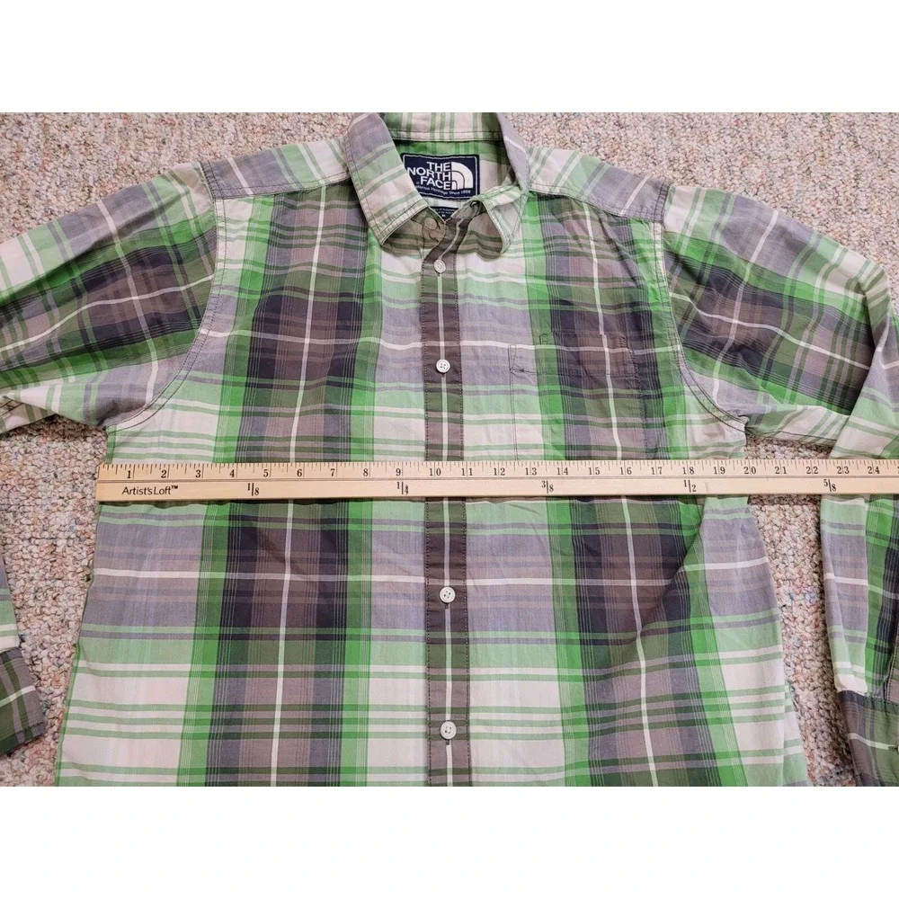 The North Face Shirt Mens Size Medium Green Grey Plaid Button Up Hiking Camping‎